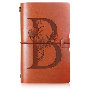 Booson Initial Leather Travel Journal Monogrammed Notebook Appreciation Gifts Refillable Personalized Diary Writing Notepad for Women Graduation Birthday Christmas (B)