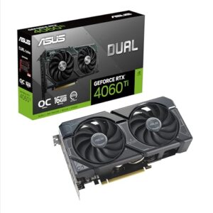 ASUS Dual GeForce RTX™ 4060 Ti 16GB OC Edition GDDR6 (PCIe 4.0, 16GB GDDR6, DLSS 3, HDMI 2.1a, DisplayPort 1.4a, 2.5-slot design, Axial-tech fan design, 0dB technology, and more)