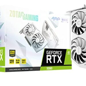 ZOTAC Gaming GeForce RTX™ 3060 AMP White Edition 12GB GDDR6 192-bit 15 Gbps PCIE 4.0 Gaming Graphics Card, IceStorm 2.0 Cooling, Active Fan Control, FREEZE Fan Stop ZT-A30600F-10P