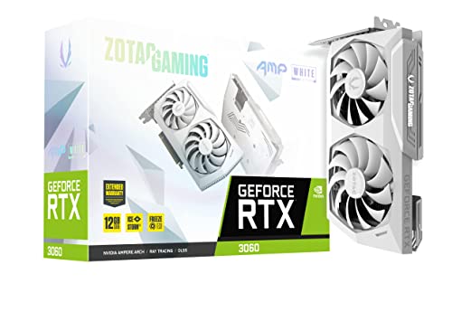 ZOTAC Gaming GeForce RTX™ 3060 AMP White Edition 12GB GDDR6 192-bit 15 Gbps PCIE 4.0 Gaming Graphics Card, IceStorm 2.0 Cooling, Active Fan Control, FREEZE Fan Stop ZT-A30600F-10P