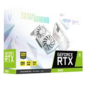 ZOTAC Gaming GeForce RTX™ 3060 AMP White Edition 12GB GDDR6 192-bit 15 Gbps PCIE 4.0 Gaming Graphics Card, IceStorm 2.0 Cooling, Active Fan Control, FREEZE Fan Stop ZT-A30600F-10P