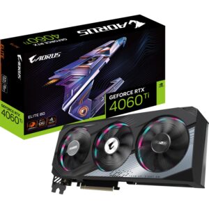 gigabyte geforce rtx 4060 ti aorus elite 8gb graphics card - 8gb gddr6 18gbps 128bit, pci-e 4.0, 2x displayport 1.4, 2x hdmi 2.1a, nvidia dlss 3, supports 4k, ada lovelace arch, gv-n406taorus e-8gd