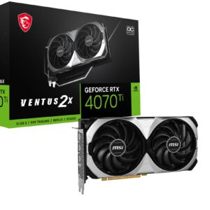 MSI Gaming GeForce RTX 4070 Ti 12GB GDRR6X 192-Bit HDMI/DP Nvlink TORX Fan 4.0 Ada Lovelace Architecture Graphics Card (RTX 4070 Ti Ventus 2X 12G OC), Black