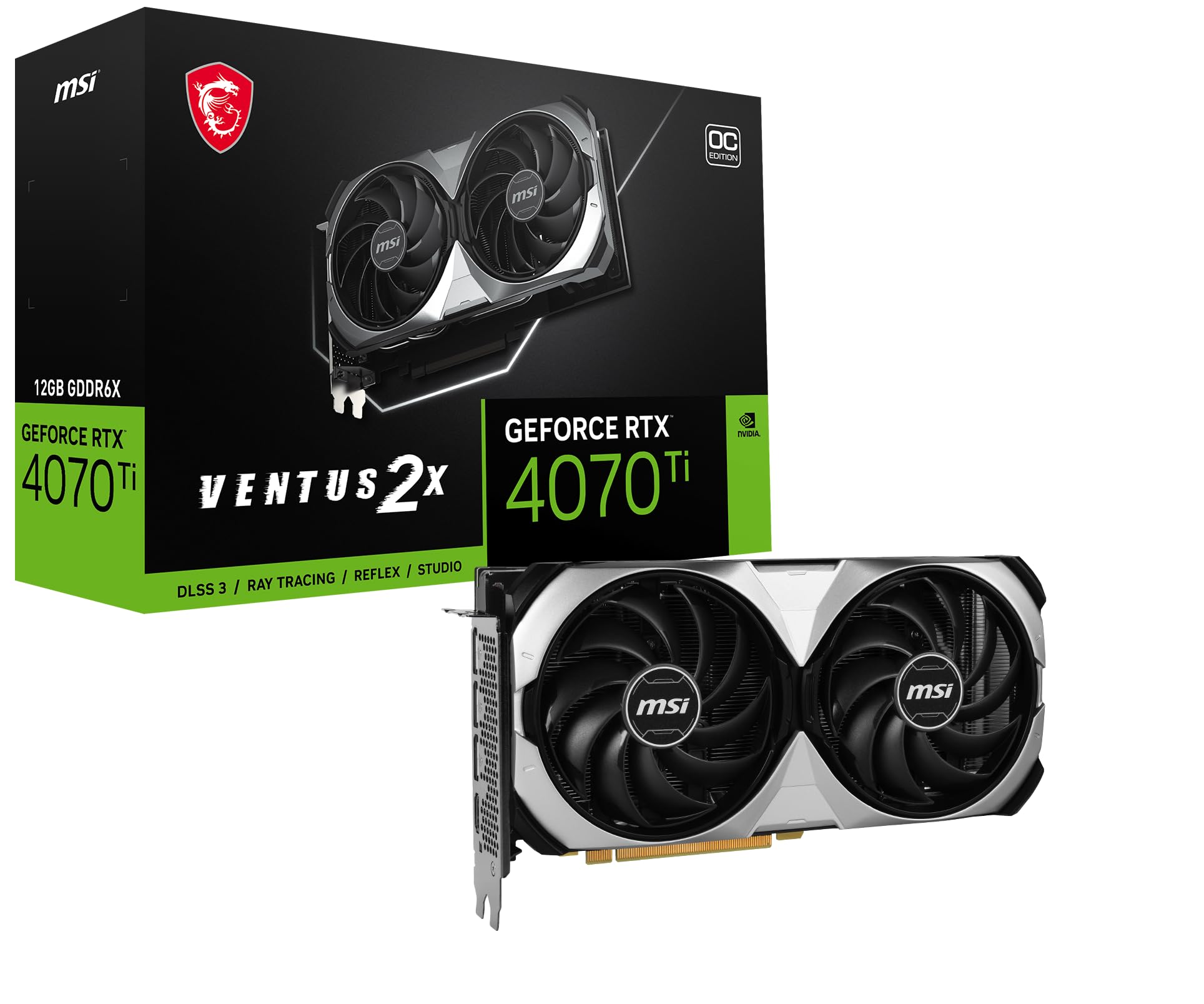 MSI Gaming GeForce RTX 4070 Ti 12GB GDRR6X 192-Bit HDMI/DP Nvlink TORX Fan 4.0 Ada Lovelace Architecture Graphics Card (RTX 4070 Ti Ventus 2X 12G OC), Black