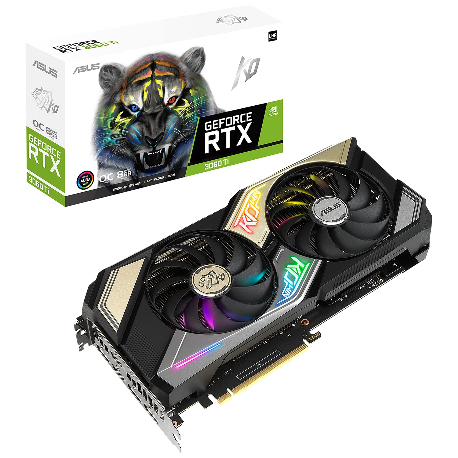 ASUS KO NVIDIA GeForce RTX 3060 Ti V2 OC Edition 8GB GDDR6 Gaming Graphics Card- PCIe 4.0, 8GB GDDR6 memory, LHR, HDMI 2.1, DisplayPort 1.4a, Axial-tech Fan Design, 0dB technology, Enduring capacitors