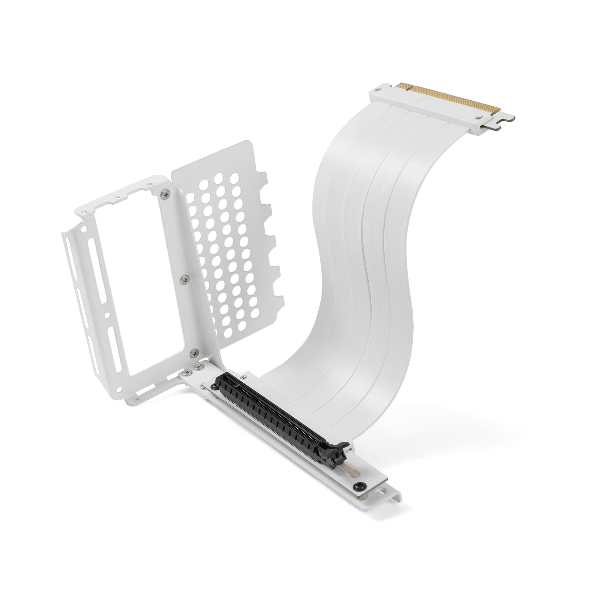 Formulamod Vertical GPU Mounting Bracket Graphics Card Holder Kit with PCI-E 4.0 x16 Riser Cable 90 Degree Right Angle 20cm (White)