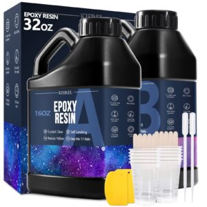 kisrel epoxy resin 32oz - crystal clear epoxy resin kit - no yellowing no bubble art resin casting resin for art crafts, jewelry making, wood & resin molds(16oz x 2)