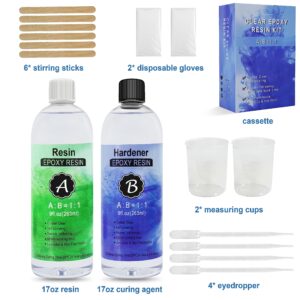 Epoxy Resin, 18OZ Resin Kit,Crystal Clear Epoxy Resin Kit，Not Yellowing and No Bubble Art Resin，High Stiffness Transparent Resin for Art Crafts-DIY Jewelry Making Lumber Coating and Casting Resins