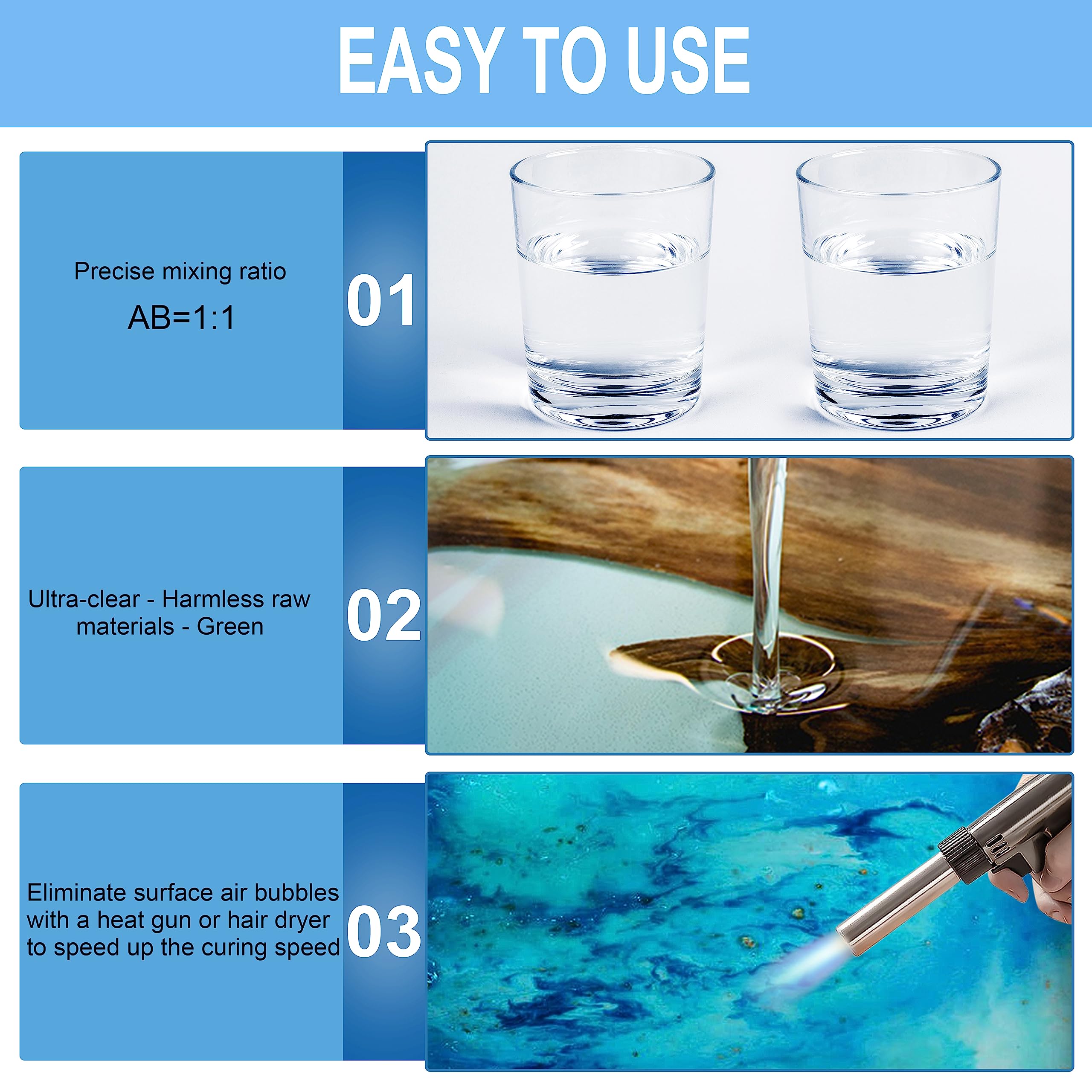 Epoxy Resin, 18OZ Resin Kit,Crystal Clear Epoxy Resin Kit，Not Yellowing and No Bubble Art Resin，High Stiffness Transparent Resin for Art Crafts-DIY Jewelry Making Lumber Coating and Casting Resins