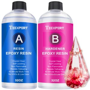 Teexpert Epoxy Resin Crystal Clear: 64OZ Epoxy Resin kit Fast Curing Heat Resistant for Casting Coating Art DIY Craft Jewelry Wood Table Top Flower Preservation- 2 Part(32OZ Resin and 32OZ Hardener)