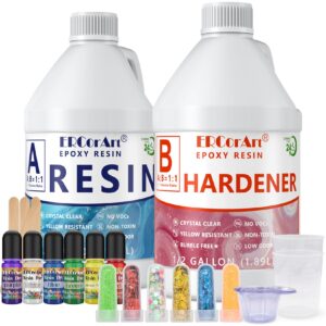 Epoxy Resin Kit - 1 Gallon Clear Resin Epoxy with Pigment, Glitter, Self Leveling Easy Mix 1:1 Casting Resin and Hardener, Resin Art Supplies for River Table Tops, Jewelry Projects, Mold Casting