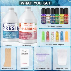 Epoxy Resin Kit - 1 Gallon Clear Resin Epoxy with Pigment, Glitter, Self Leveling Easy Mix 1:1 Casting Resin and Hardener, Resin Art Supplies for River Table Tops, Jewelry Projects, Mold Casting