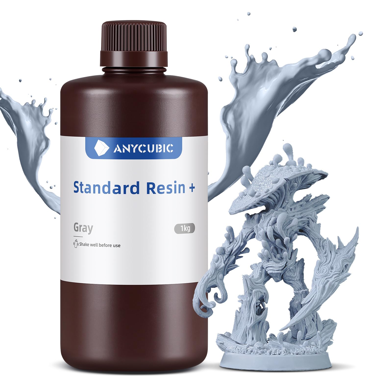 ANYCUBIC Upgraded Standard 3D Printer Resin, 405nm SLA Fast UV-Curing Resin, High Precision & Rapid Photopolymer for 8K Capable LCD/DLP/SLA 3D Printing (Grey, 1000g)