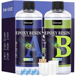 epoxy resin 16oz - crystal clear epoxy resin kit - self-leveling, high-glossy, no yellowing, no bubbles casting resin perfect for crafts, table tops, diy 1:1 ratio