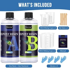 Epoxy Resin 16OZ - Crystal Clear Epoxy Resin Kit - Self-Leveling, High-Glossy, No Yellowing, No Bubbles Casting Resin Perfect for Crafts, Table Tops, DIY 1:1 Ratio