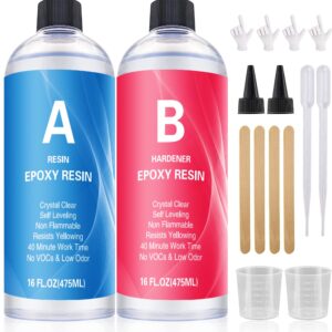 Hyliter Epoxy Resin Kit, Upgraded 32OZ Clear Resin Epoxy Food Safe BPA Free Easy Mix 1:1 Casting & Coating for DIY Molds, Wood, Jewelry, Table Tops, Bar Top, Arts and Crafts Supplies