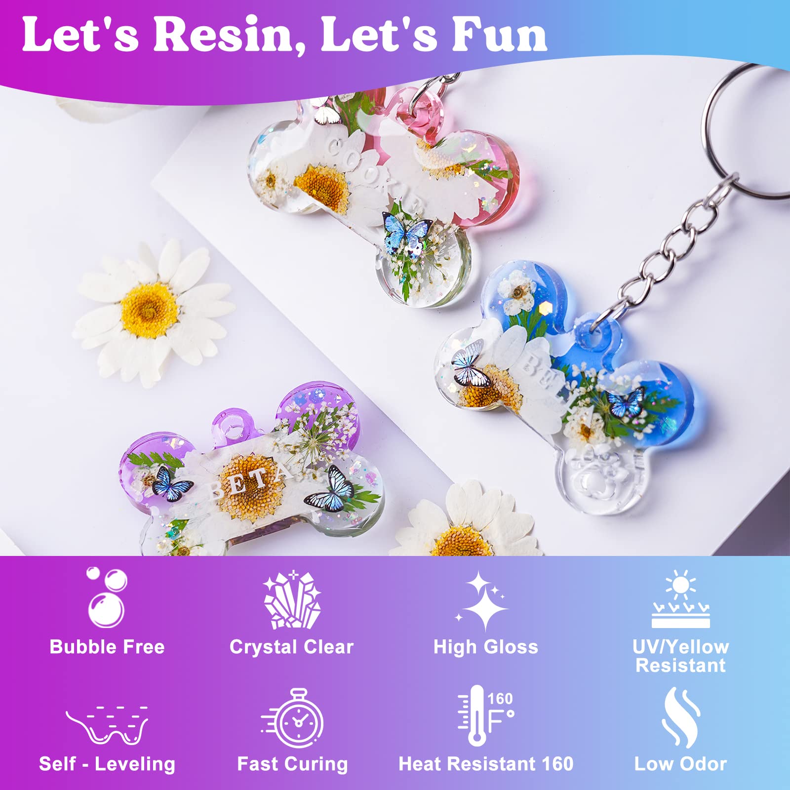 LET'S RESIN 16oz Clear Epoxy Resin,Bubbles Free Casting Resin for Art Crafts, Jewelry Making, Crystal Clear 2 Part Resin and Hardener with Mixing Cups, Stir Stick, Transfer Pipettes, Gloves