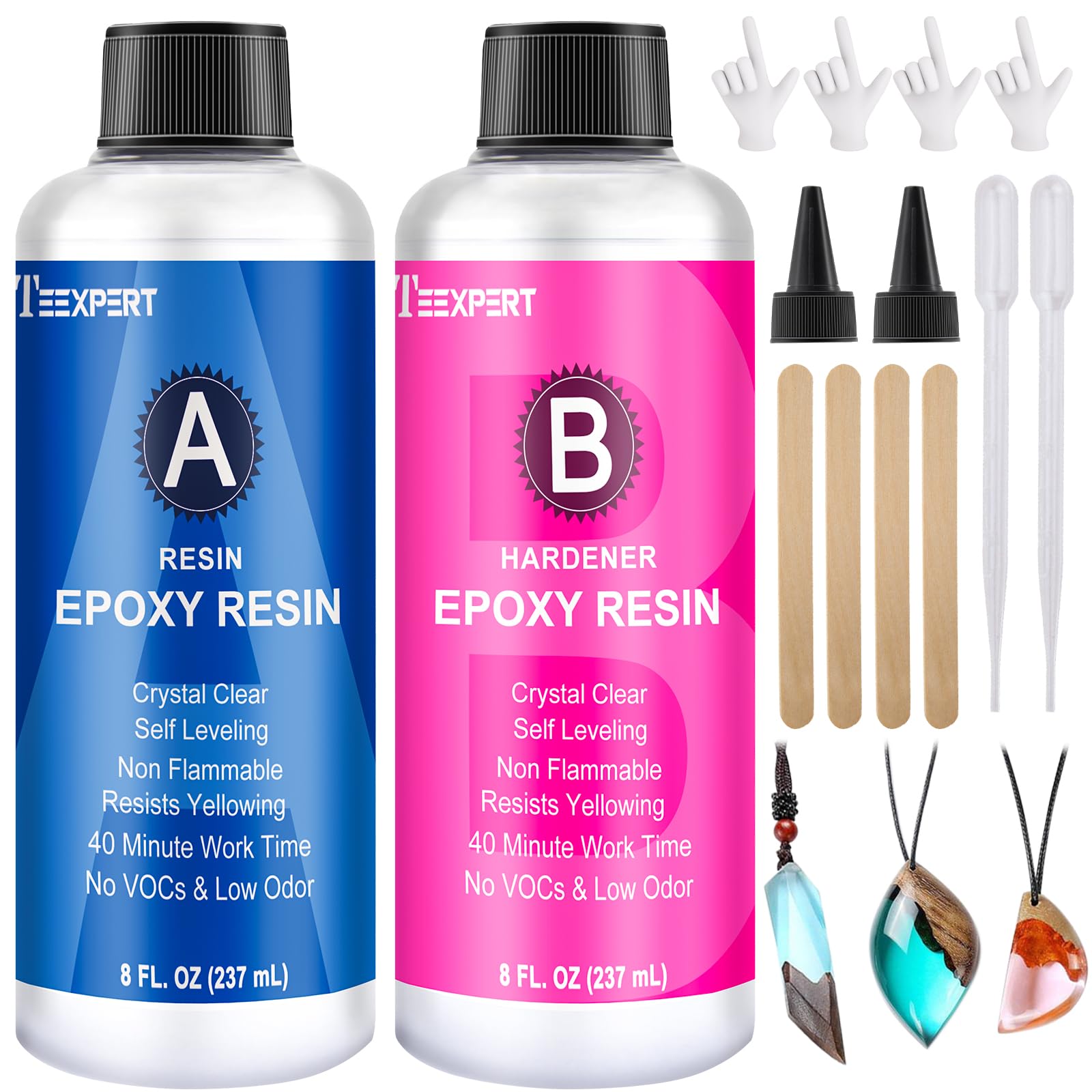 Teexpert Epoxy Resin Crystal Clear, 16oz Epoxy Resin Kit, Self-Leveling, Bubble-Free Coating and Casting Resin for DIY Art & Crafts, Jewelry, Coasters, Molds - 2 Part (8oz Resin and 8oz Hardener)