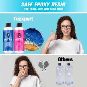 Teexpert Epoxy Resin Crystal Clear, 16oz Epoxy Resin Kit, Self-Leveling, Bubble-Free Coating and Casting Resin for DIY Art & Crafts, Jewelry, Coasters, Molds - 2 Part (8oz Resin and 8oz Hardener)