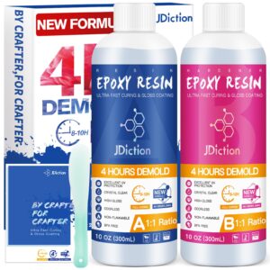 JDiction Fast Curing Epoxy Resin, 4 Hours Demold Upgrade Formula, Fast Curing and Bubbless Epoxy Resin, Crystal Clear Epoxy Resin Kit Self Leveling and Easy Mix for Art, Craft, Jewelry- 20OZ