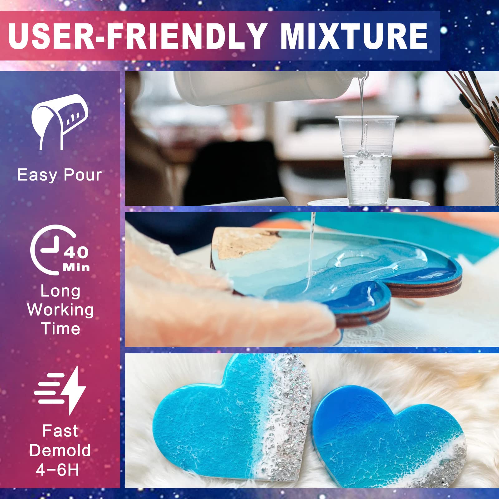 Epoxy Resin, 16OZ Crystal Clear Epoxy Resin Kit, Casting Resin for Art Crafts, Jewelry & Resin Mold, Countertop, Table Top, Wood, No Yellowing & Bubble Free, Easy Mix 1:1 Ratio