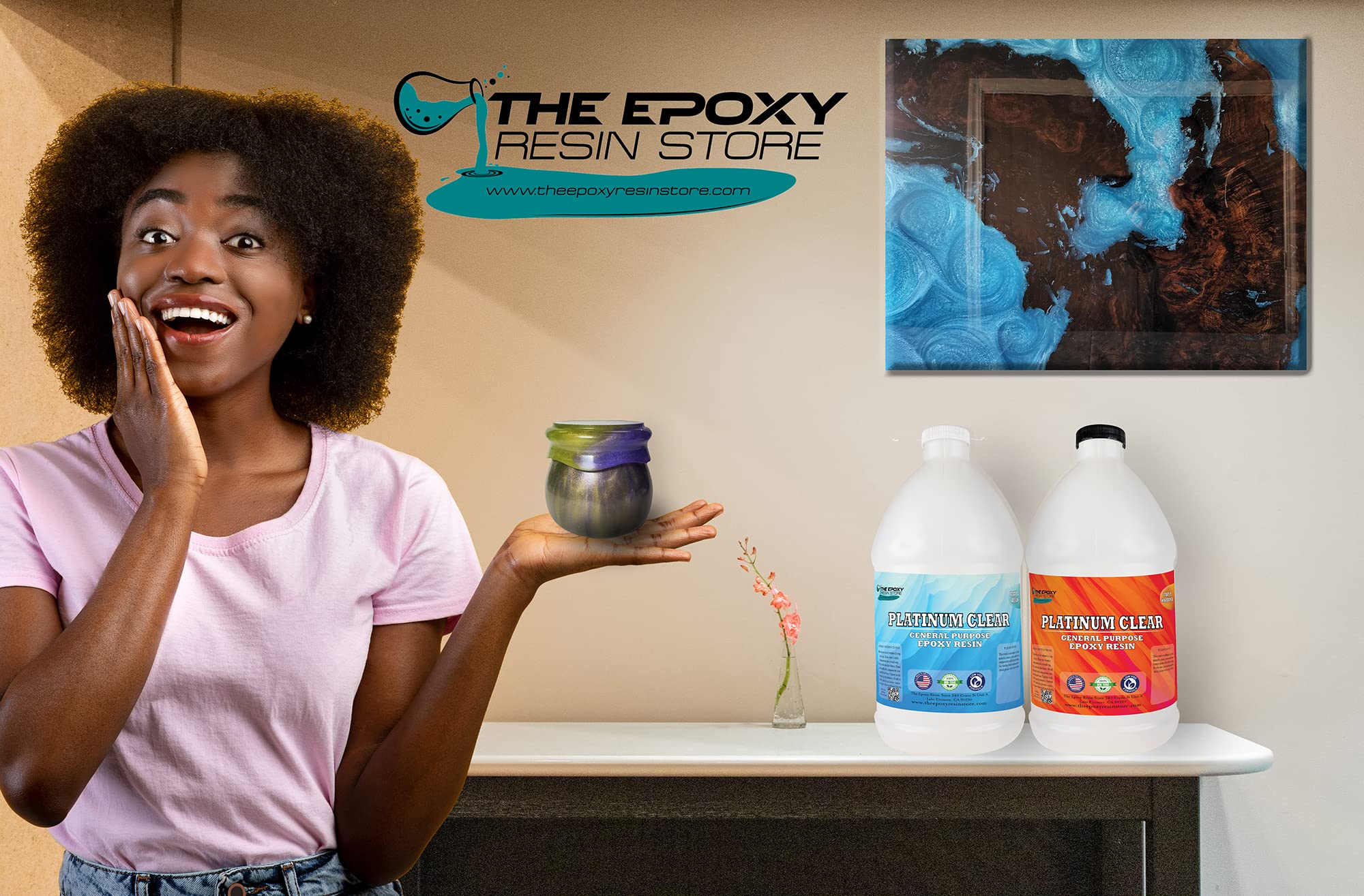 The Epoxy Resin Store - Clear Epoxy Resin, Easy Mixing (1-1), Tabletops, Coasters, Jewelry, Concrete, Art, Crafts, 2 Part Epoxy - 1 Gallon Kit