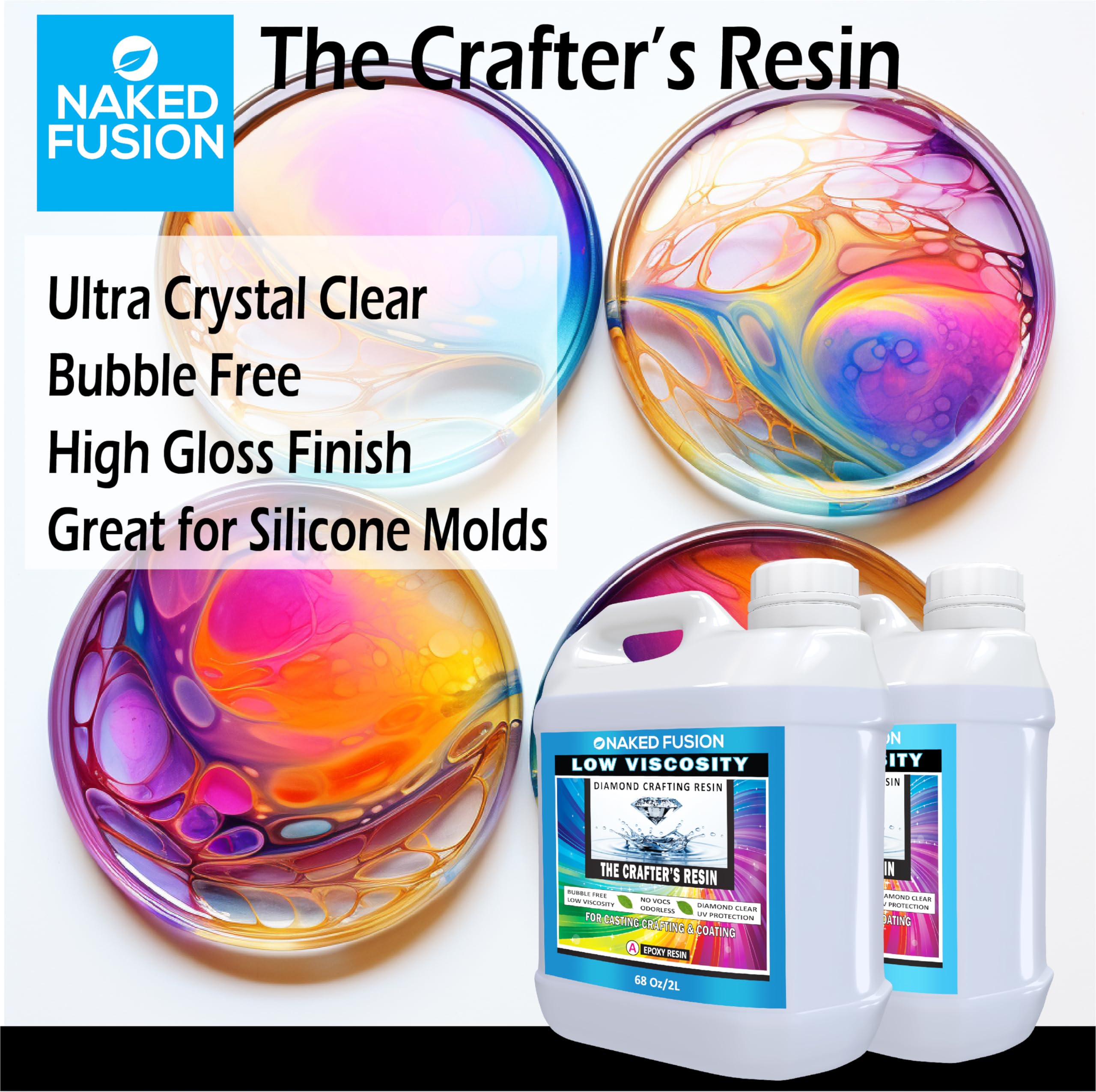 NAKED FUSION - Epoxy Resin 80 OZ KIT- Craft Art Resin -The CRAFTERS RESIN Crystal Clear Casting, Silicone Molds, Flowers, DIY, Art, Wood, River Table, Countertop, Food Safe, Non-Toxic- Heat Resistant