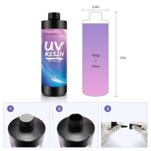 UV Resin 500g, Upgrade Crystal Clear Hard Ultraviolet Epoxy Resin Glue, Low Odor Transparent Solar Cure Sunlight Activated Resin for Jewelry Making, DIY Craft Decoration, Mold, Casting and Coating