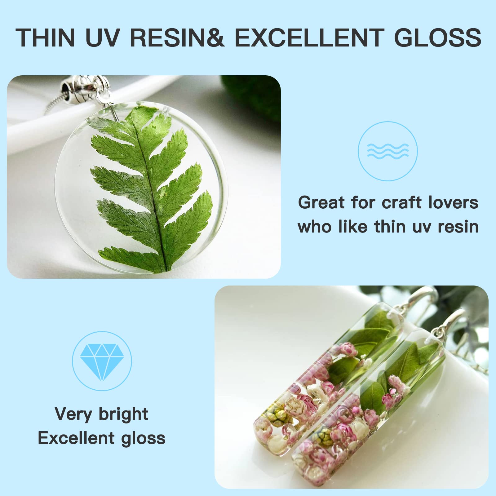 JDiction UV Resin, Upgrade 300g Low Viscosity Hard Thin UV Resin with Super Crystal Clear Resin Kit for Jewelry, Casting, Coating and DIY Craft