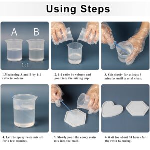 Epoxy Resin Kit, 42 oz / 1100 ml Crystal Clear Epoxy Resin for Art, Craft, Coating, Casting and Jewelry Making, Come with 4 Graduated Cups, 4 Stir Sticks and 10 Pairs Gloves