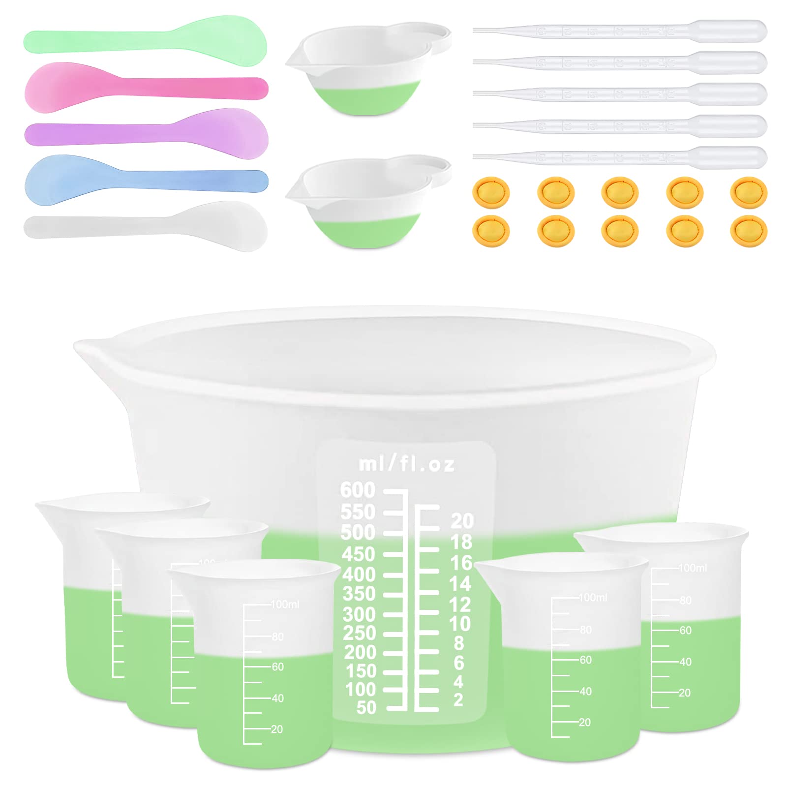 Silicone Measuring Cups for Resin Supplies, Resin Cups Kit with 600ml & 100ml Resin Mixing Cups and Tools, Silicone Cups for Resin Molds, Epoxy Resin Cups, Cooking, Casting Moulds, Jewelry Making