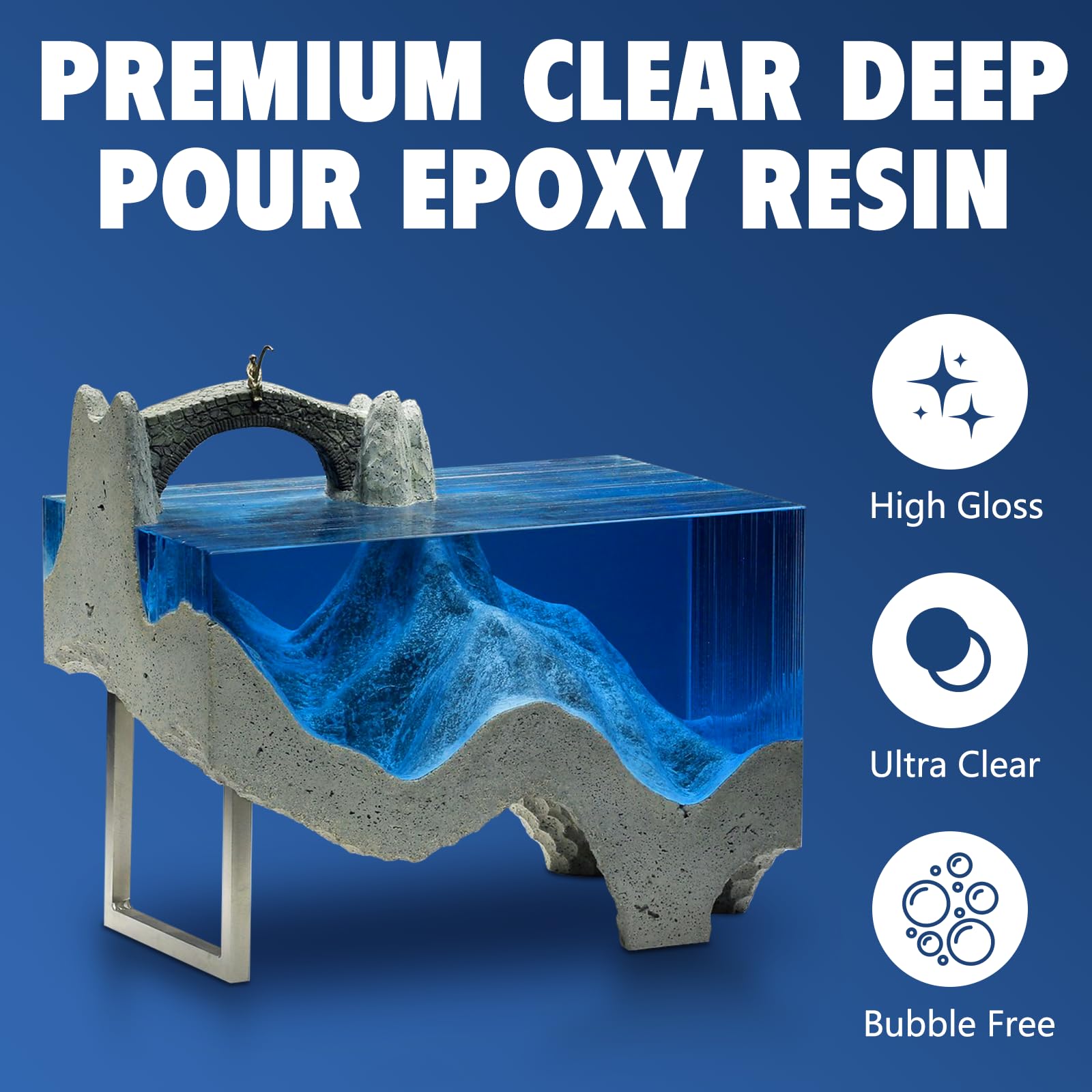 Deep Pour Epoxy Resin 0.75 Gallon, 2 to 4 Inch Depth Clear Epoxy Resin Kit, Bubble Free, Low Odor 2:1 Casting Resin for Table Top, Countertop, River Table, Wood Filler, Bar Top