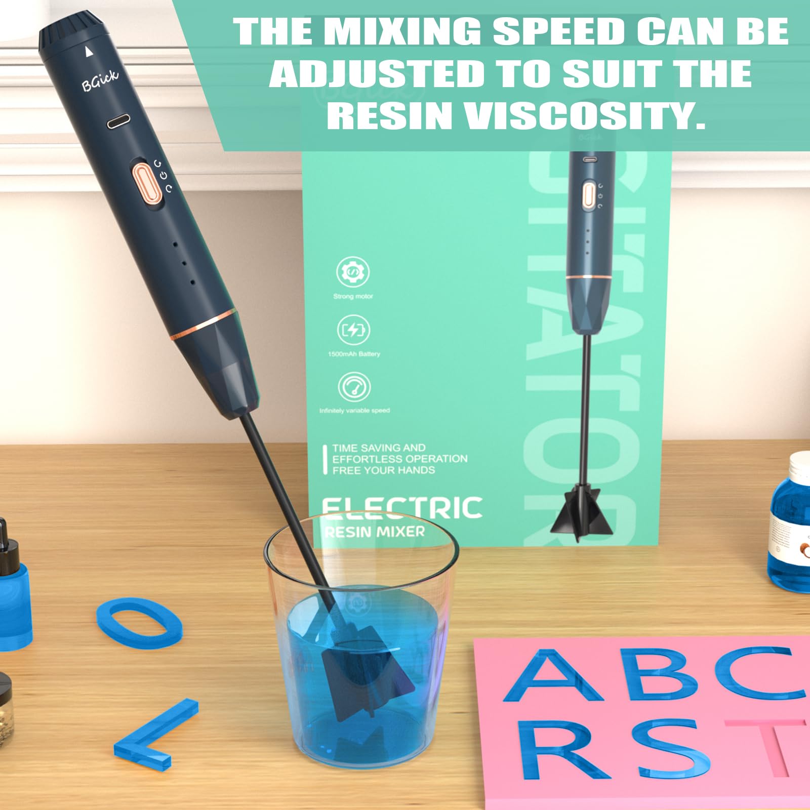 Upgraded Resin Mixer, Handheld Rechargeable Mixer with Minimizing Bubbles,Epoxy Resin Mixer for Resin, Silicone Mixing, Resin Molds, Resin Supplies, DIY Crafts (Included 4 pcs Paddles)