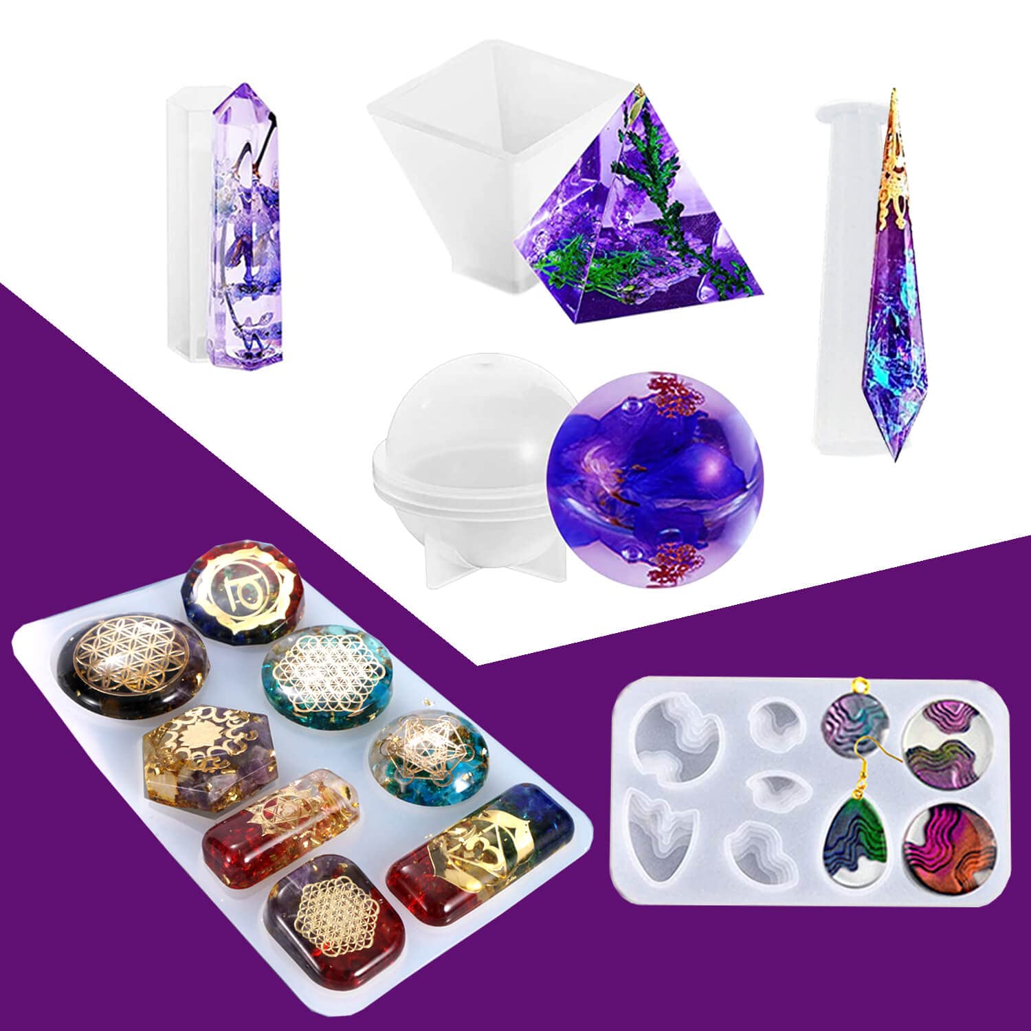 Resin Mold Kit for Beginners - 125pcs with Sphere, Pyramid, Earring Necklace Molds and Epoxy Resin Supplies/Resin Ink/Dried Flowers for Epoxy Resin Making