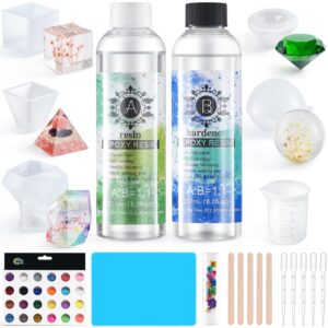 whoaoh epoxy resin molds silicone kit, 16oz resin starter kit for beginners, include epoxy resin, square, spherical, pyramid, diamond and polygonal molds for art, diy crafts, christmas gift