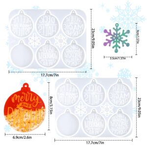 Vellibring Christmas Resin Molds Silicone, 2 Pieces Christmas Ornaments Molds Round Epoxy Resin Molds with Letter Snowflake for Resin Casting DIY Christmas Tree Pendant Home Decoration Crafts