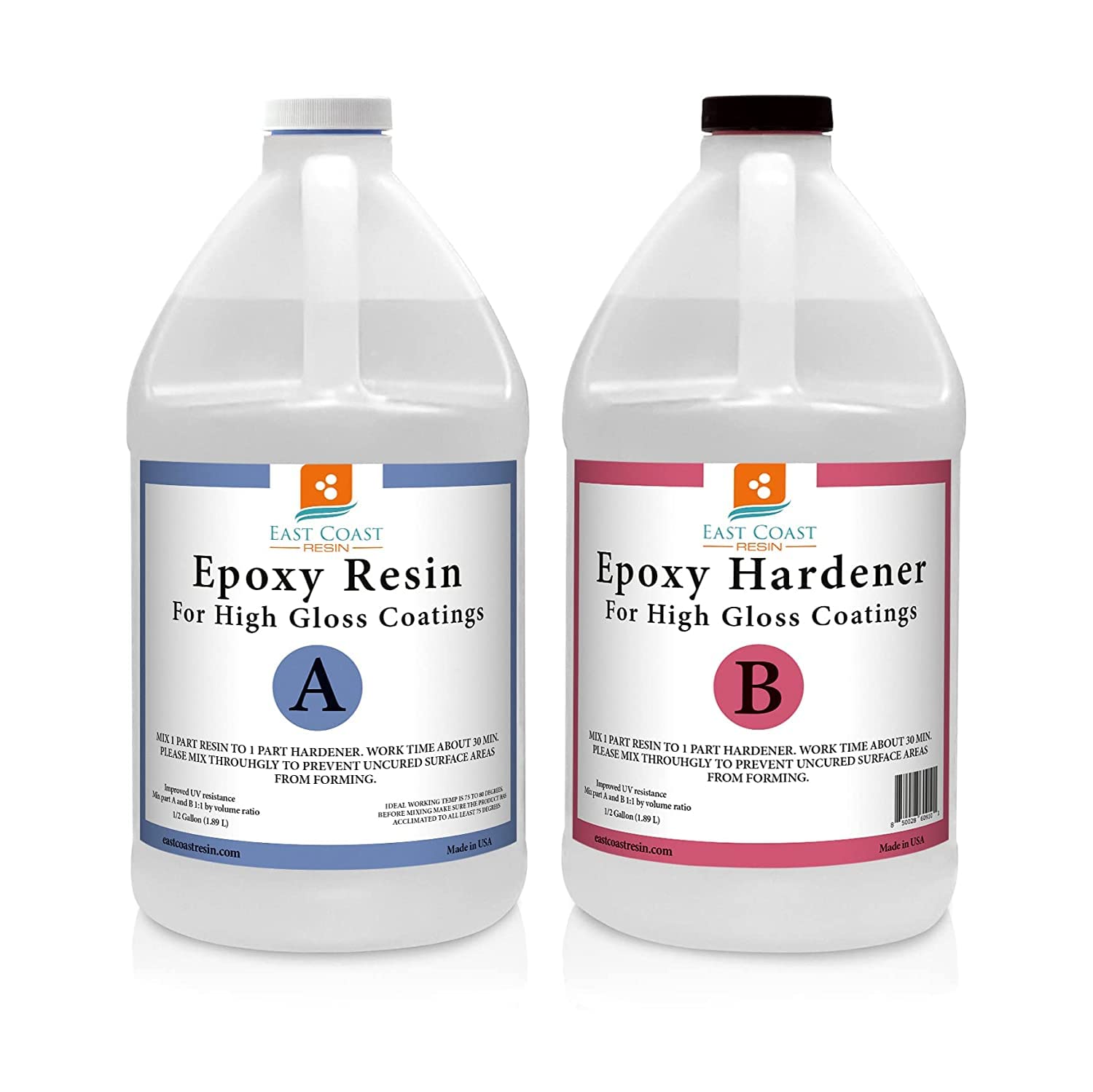 Epoxy Resin 1 Gallon Kit | 1:1 Resin and Hardener for High Gloss Coatings | for Bars, Table Tops, Flooring, Art, Bonding, Filling, Casting | Safe for Wood, Metal, Stone, Fiberglass & More!