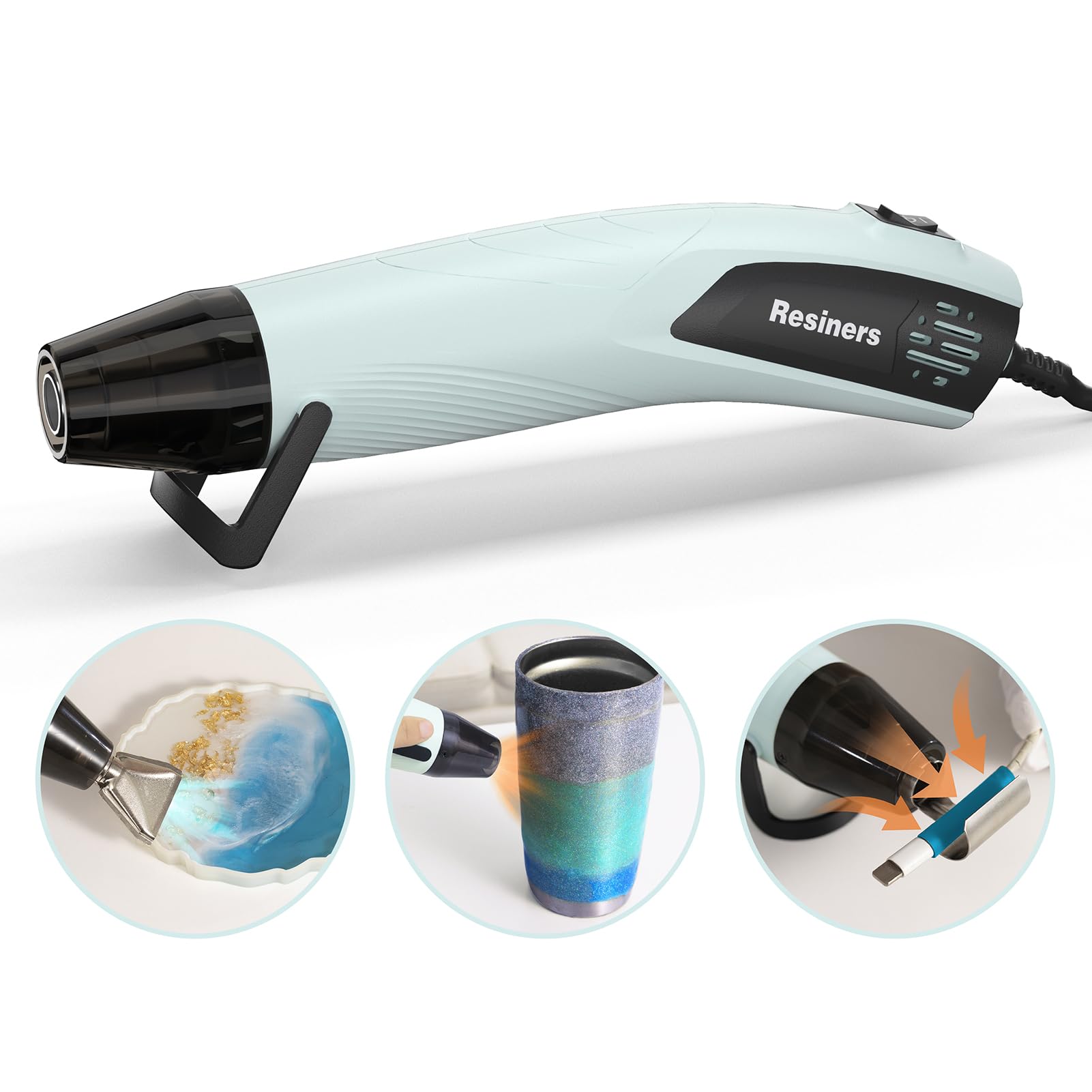 Resiners Heat Gun for Crafts, Mini Dual Temp Hot Air Gun Tool for Epoxy Resin, 3 Nozzles, 350W 662℉ (350℃) Fast Heat, Bubble Remove,DIY Glitter Tumblers,Vinyl Shrinking Wrap,Embossing,Candle Making