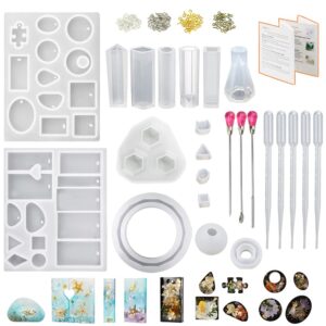 let's resin jewelry making kit with 16 silicone molds, 100 eye pins, and tools for resin crafts