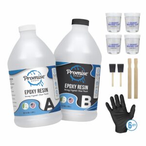 epoxy resin promise epoxy- clear coat table top | 2-part 1 gal (0.5 gal epoxy resin & 0.5 gal hardener set)| resin epoxy kit with mixing cups, stir sticks, brushes, & gloves | diy craft supplies