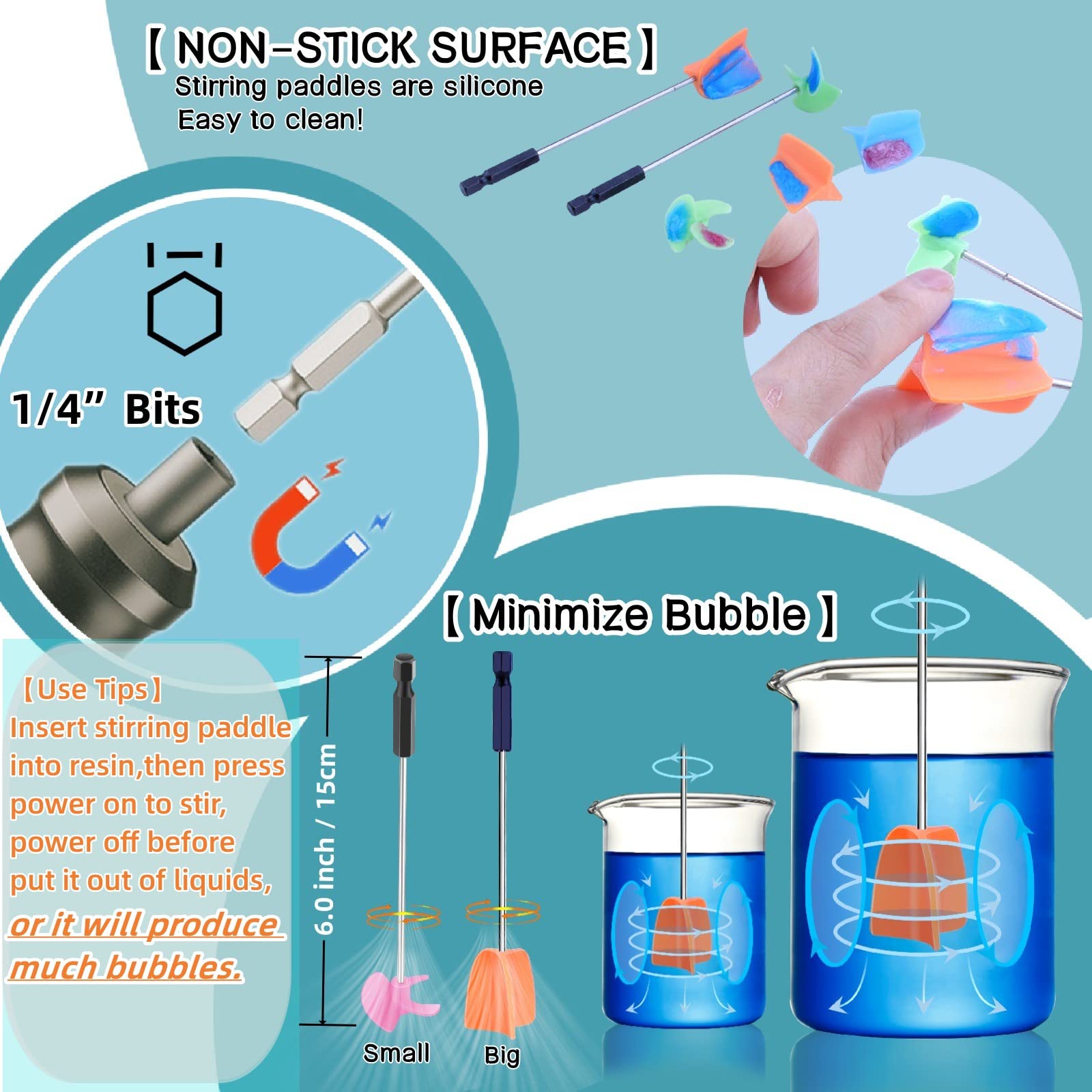 Electric Epoxy Resin Mixer Handheld for Minimizing Bubbles, Resin Stirrer, Silicone Mixing