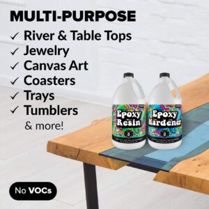 Crystal Clear Epoxy Resin 1 Gallon Kit 2 Part Epoxy Resin for Tumblers, Wood, Table Top, Countertop, Bar & Craft Art, Resin Molds Clear Casting Resin and Hardener Bulk Two Part Resin Epoxy Gallon