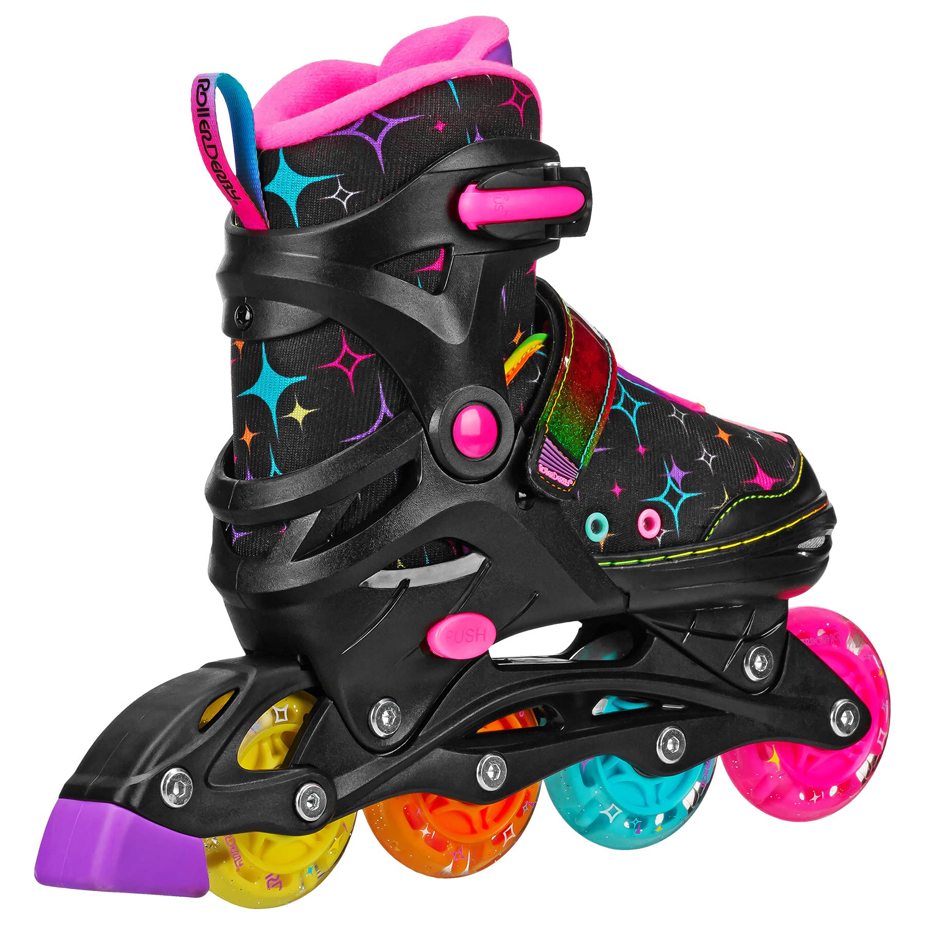 Roller Derby Stryde Youth Adjustable Inline Lighted Wheel Skates Medium Black/Pink