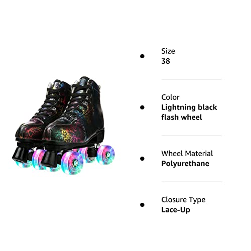 Unisex Roller Skates Double Row Four Wheels High-top Roller Skates Lightning Pattern for Beginners Womens Mens Boys and Girls