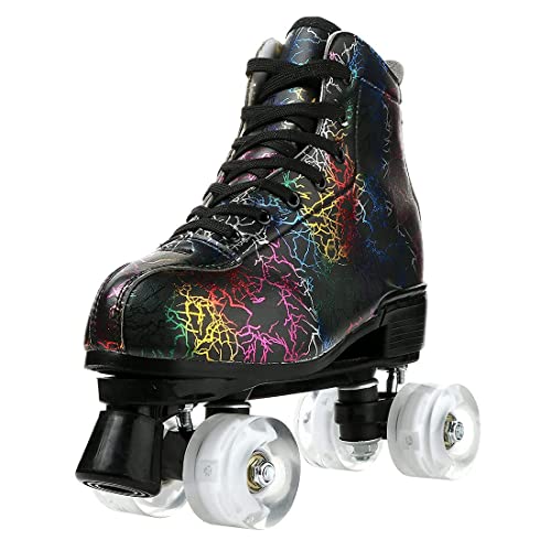 Unisex Roller Skates Double Row Four Wheels High-top Roller Skates Lightning Pattern for Beginners Womens Mens Boys and Girls