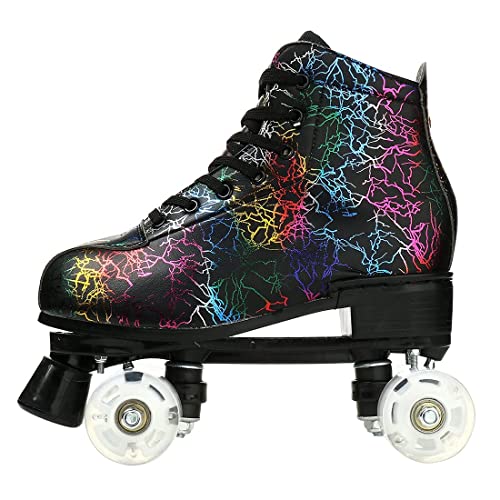 Unisex Roller Skates Double Row Four Wheels High-top Roller Skates Lightning Pattern for Beginners Womens Mens Boys and Girls