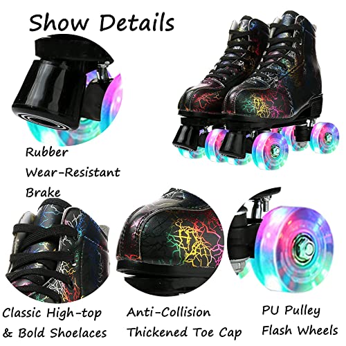 Unisex Roller Skates Double Row Four Wheels High-top Roller Skates Lightning Pattern for Beginners Womens Mens Boys and Girls