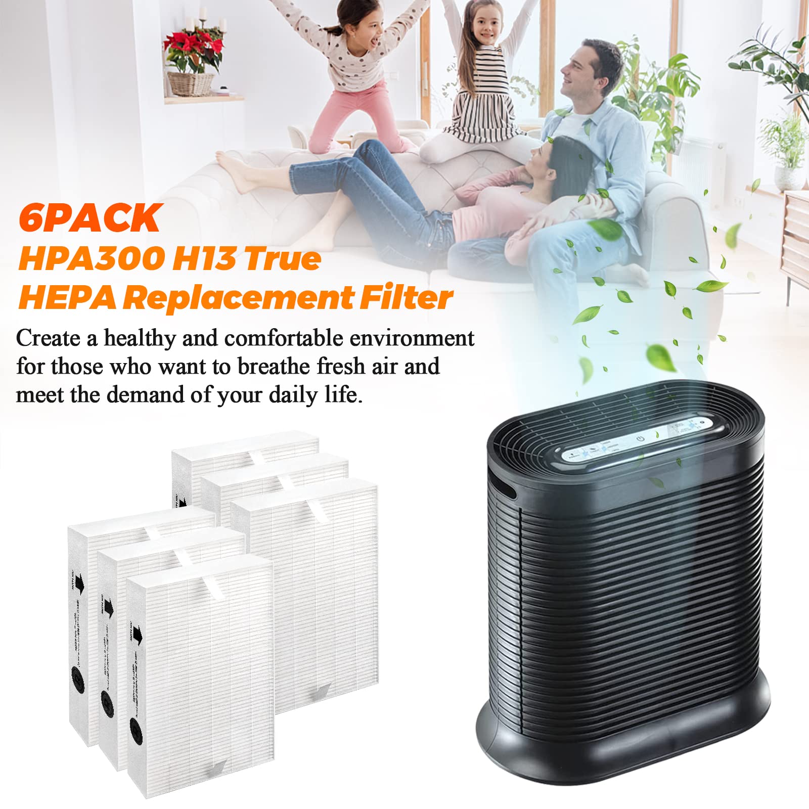 Blutoget HPA300 HEPA Filter Replacement - Compatible For Honey-well Air Puri-fier HPA300 HPA200 HPA090 Series-Replaces HRF-R3 HRF-R2 HRF-R1(Pack of 6 x Hepa Filters)