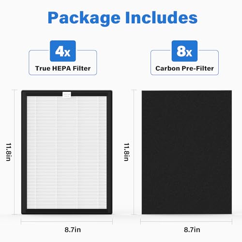 ProHEPA 9000 HEPA replacement filter Compatible with VEVA ProHEPA 9000 Air Puri-fier, Including 4 True HEPA Filters & 8 Carbon Filters