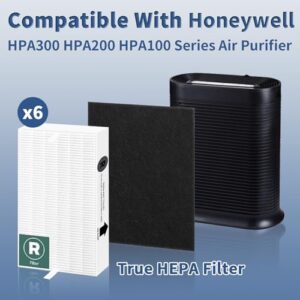 Air Purifier HEPA Filter R Replacement for Honeywell Air Purifier HPA100/200/300 and 5000 Series, 6 Pack True HEPA Filter Compatible with Honeywell R Filter (HRF-R3 & HRF-R2 & HRF-R1)